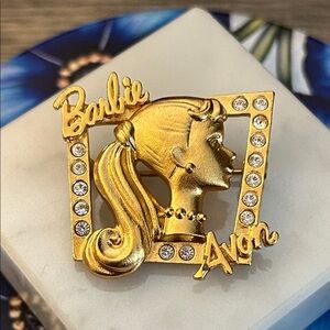 Vintage Avon Barbie Brooch Pin #J28 gold tone rhinestones 1998 Mattel